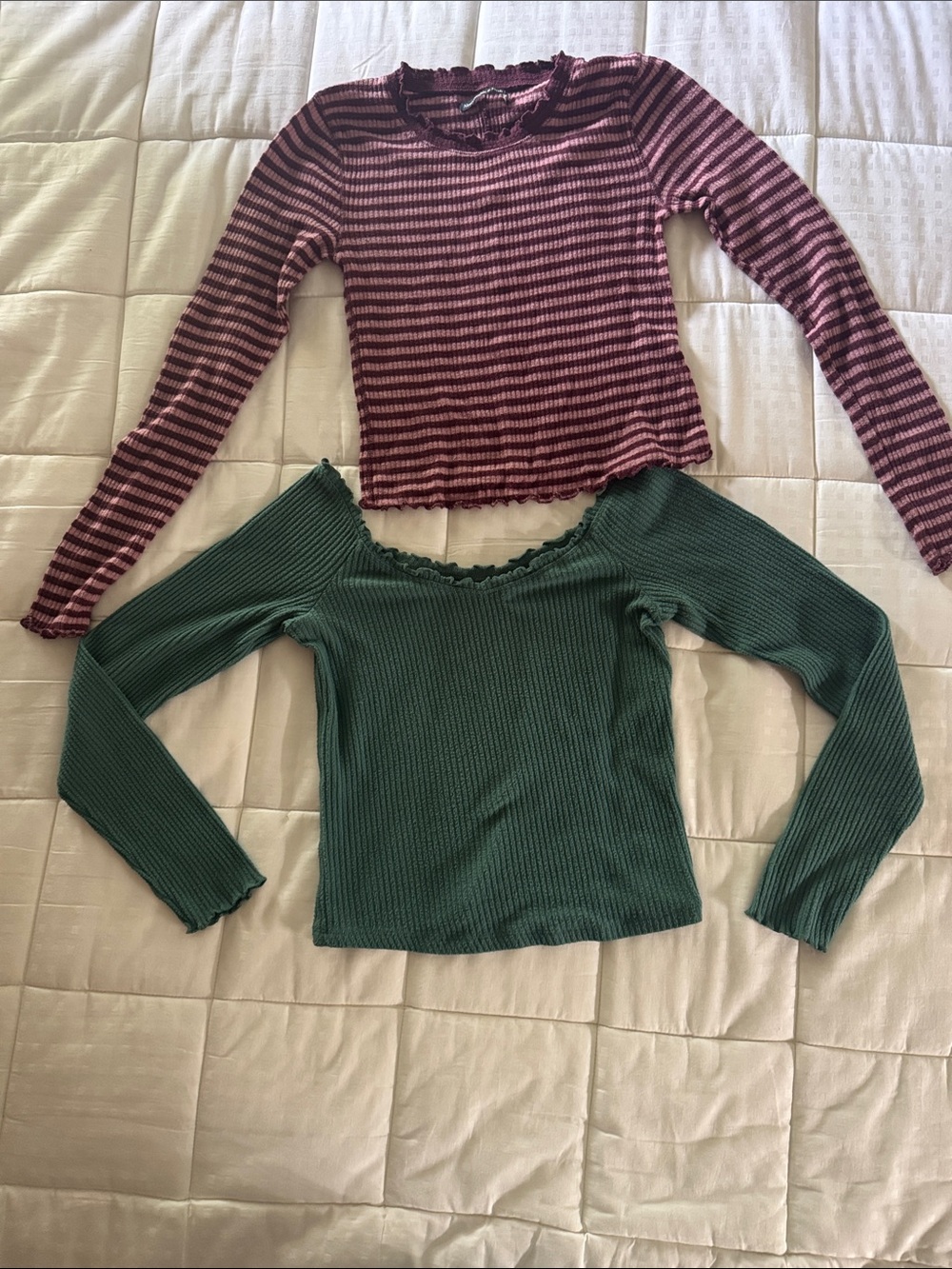 Abercrombie & Fitch Burgundy and Forest Green Ribbed Long-Sleeve Tops (Set of 2)